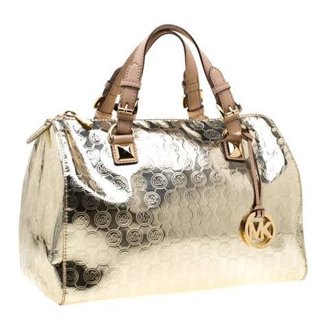 michael kors gold mirror metallic tote|Michael Kors silver satchel handbag.